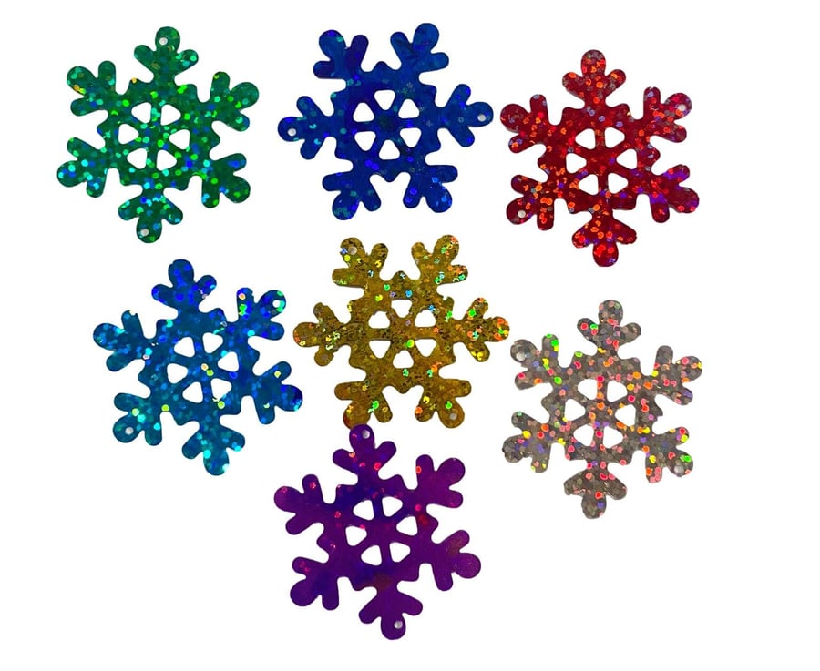 50pcs Assorted Coloured Holographic Foil Snowflake Embellishments for Crafting