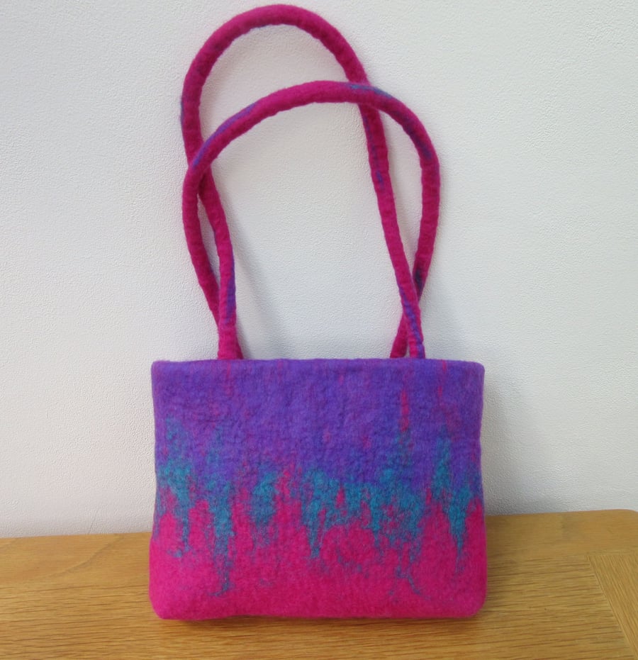 TURQUOISE and MAUVE HAND FELTED BAG