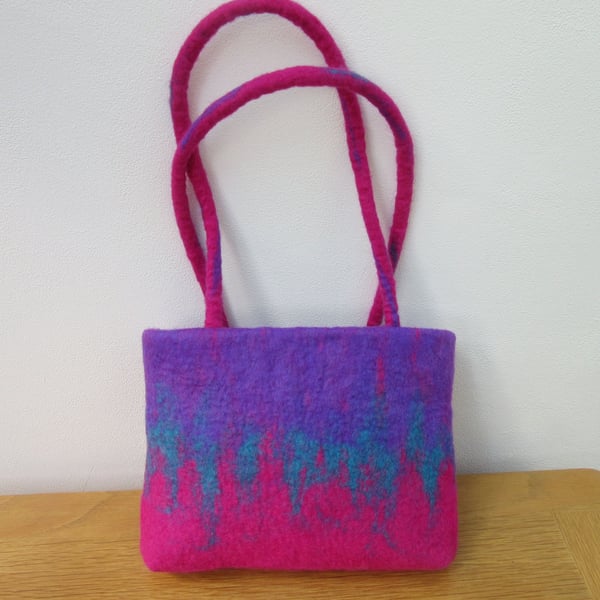 TURQUOISE and MAUVE HAND FELTED BAG