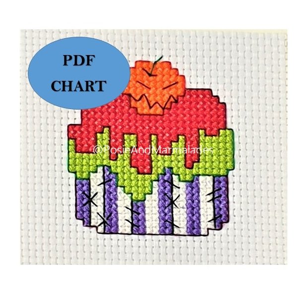 Halloween Cup Cake Cross Stitch Chart (Digital Download PDF) 