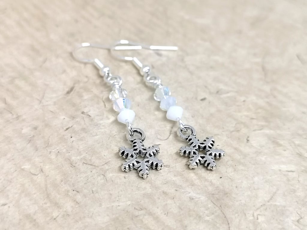 Crystal snowflake earrings, silver plated, Swarovski