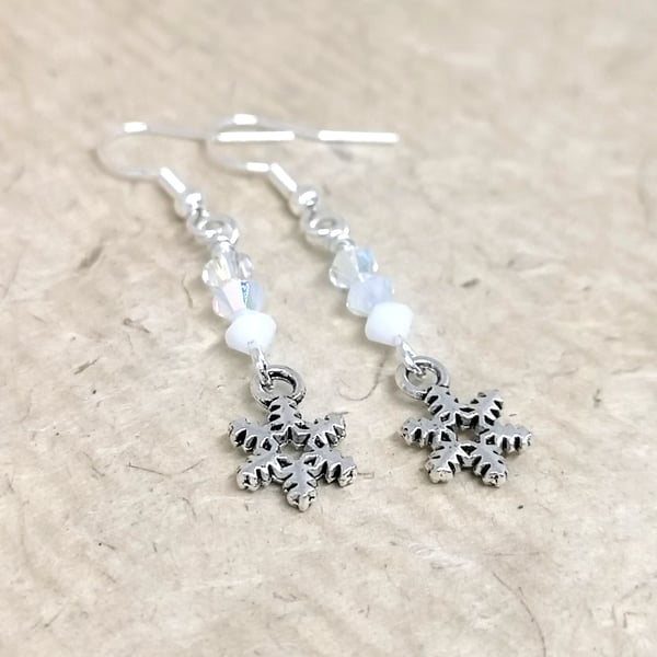 Crystal snowflake earrings, silver plated, Swarovski