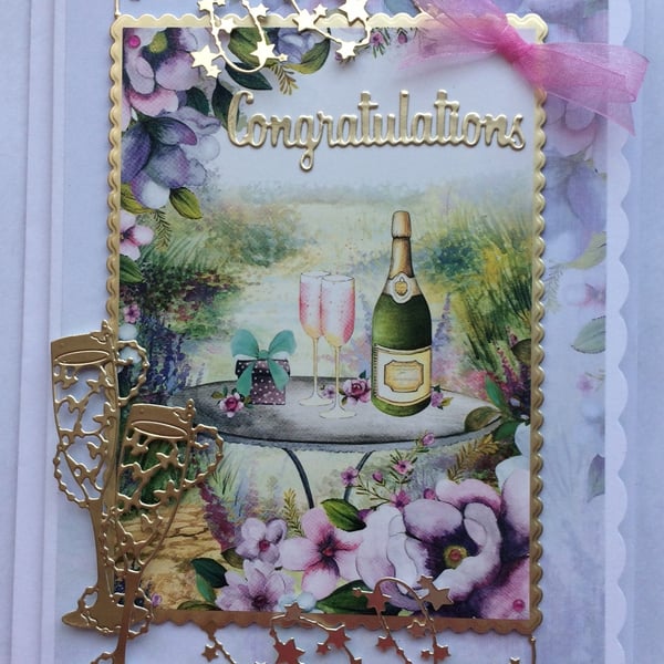 Congratulations Engagement Wedding Anniversary Card Champagne 3D Luxury Handmade