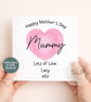 Personalised Mother's Day Card Happy Mother' Day Mummy Custom Name Card