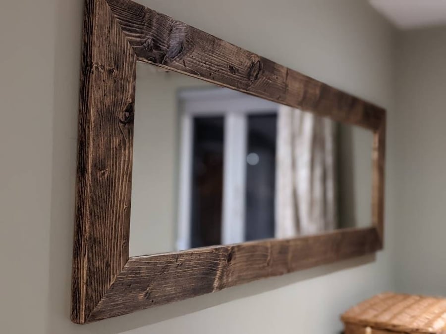 Rustic Wooden Mirror Recycled Industrial Mirror Reclaimed Scaffold Board Mirror 