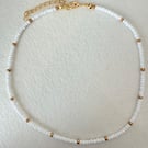White Gold Seed Bead Choker Necklace, Y2K Beaded Jewelry, Minimalist Style