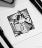 SALE - Gift Kitty - Day 28 Inktober 2018 - Mini Cat Ink Drawing - Image 3
