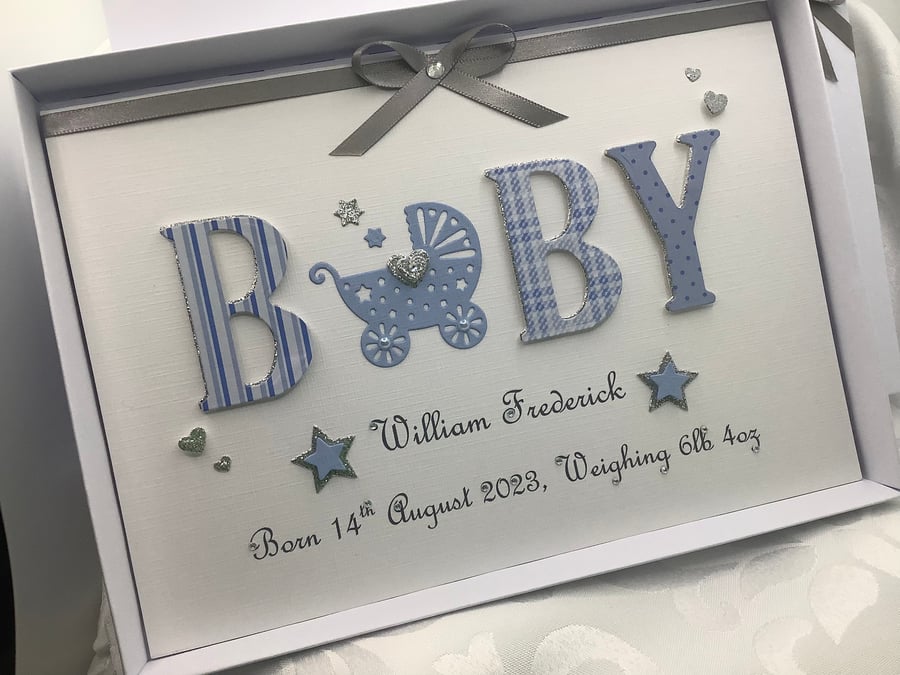 New Baby Boy Personalised Keepsake Card With Presentation Gift Box