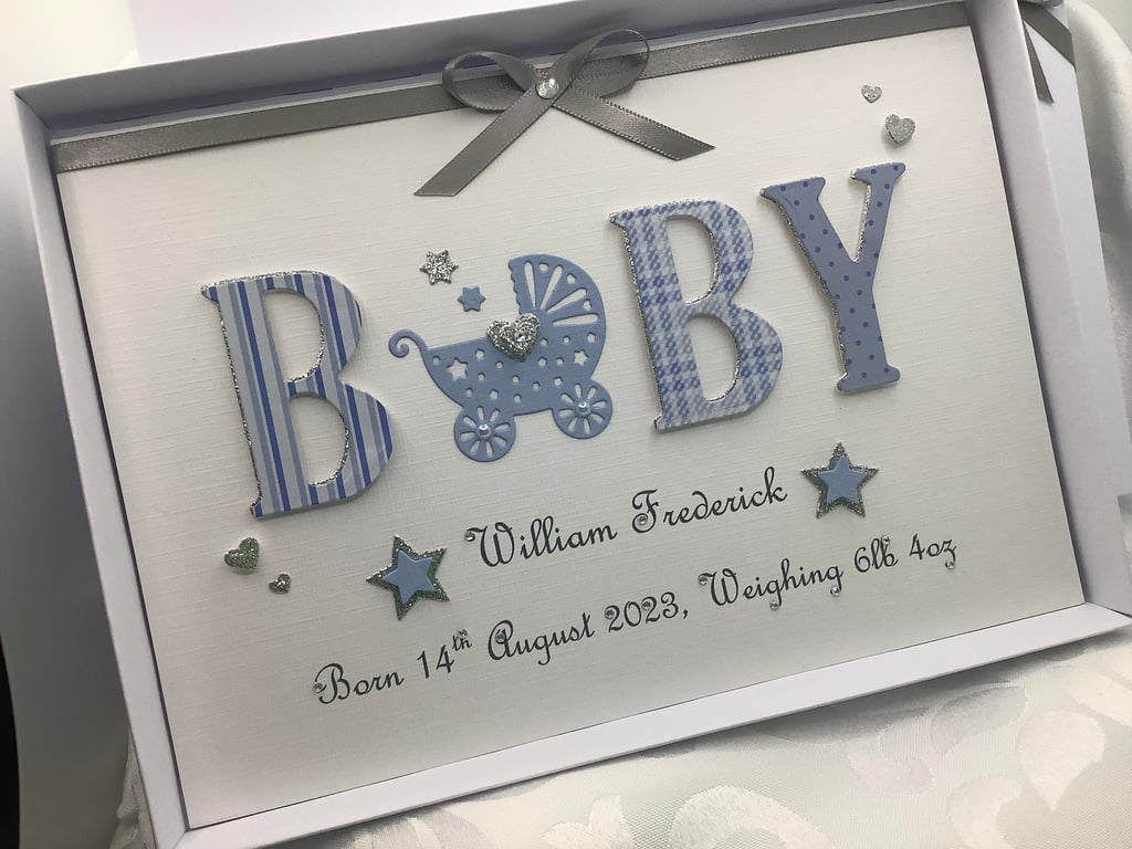 New Baby Boy Personalised Keepsake Card With Presentation Gift Box