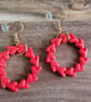 Red Heart Wreath Polymer Clay Earrings, 316 Surgical Stainless Steel
