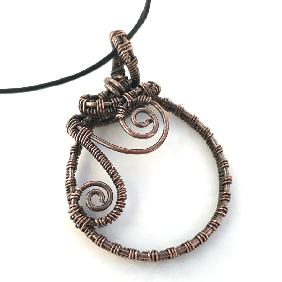Copper Pendant, Wire Wrapped Pendant, Adjustable Necklace
