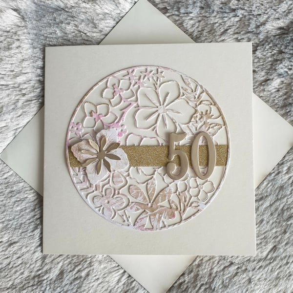 50th Birthday Card - Cream