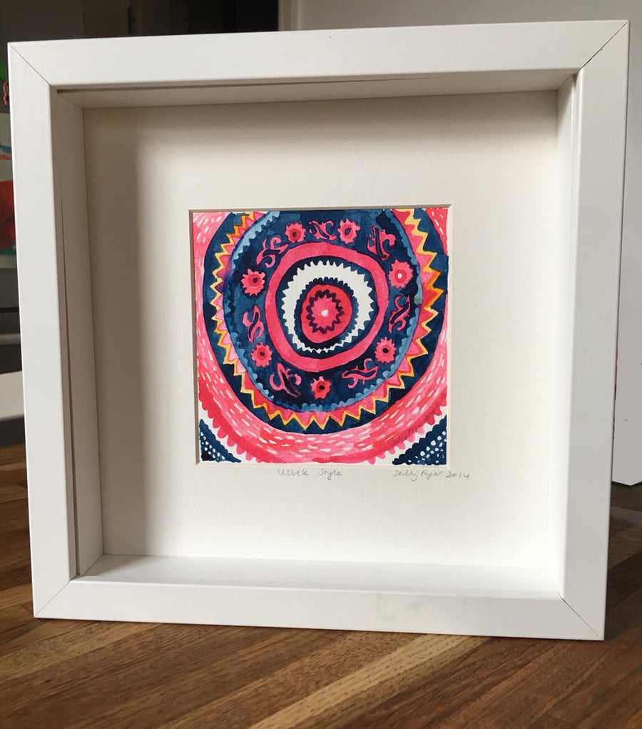 Uzbek Style - Original Watercolor and Ink Painting Framed