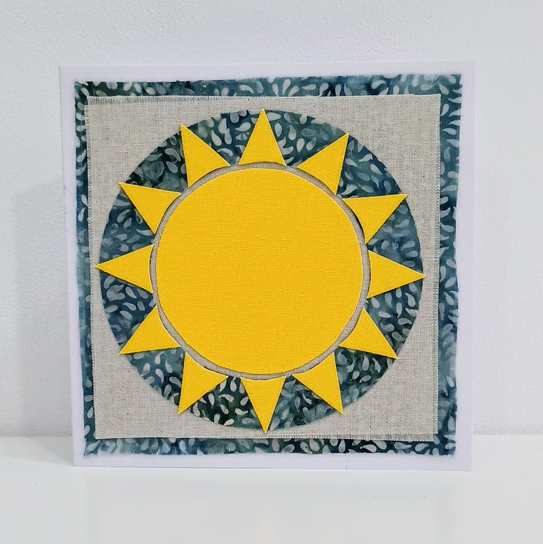 Handmade Bright Sun Fabric Greetings Card - Blank Card