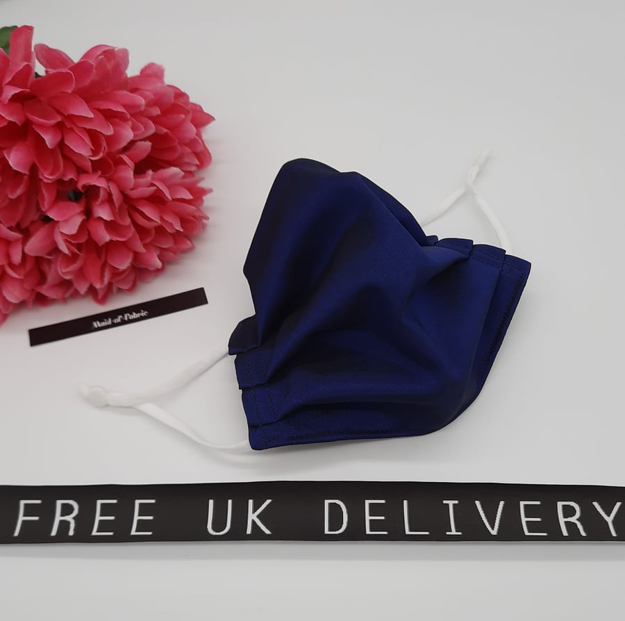 Face mask, small, 3 layer,  washable,  adjustable,  in navy blue 