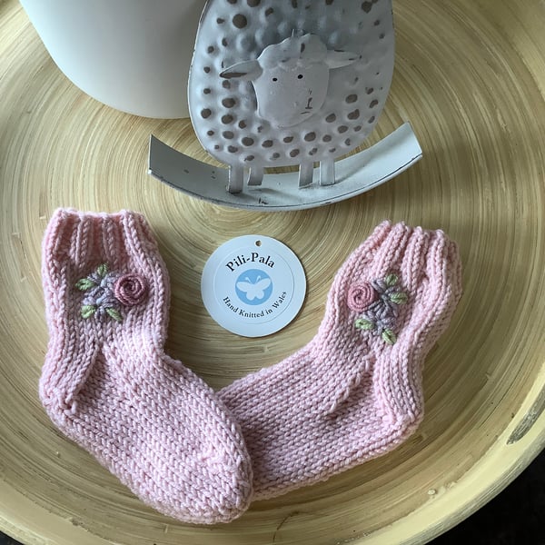 Hand Knitted Cashmere Blend Baby Girl Socks 3-6 Months 
