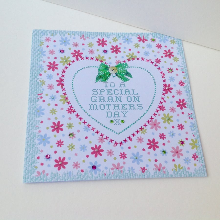 Greeting Card Mothers Day,For Gran,Printed Floral Design,Handmade Personalised