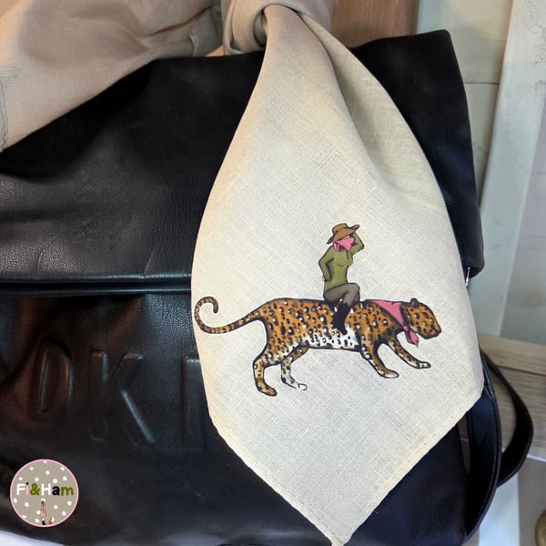 Bandana Scarf Neck Tie Leopard Queen Cotton Beige 