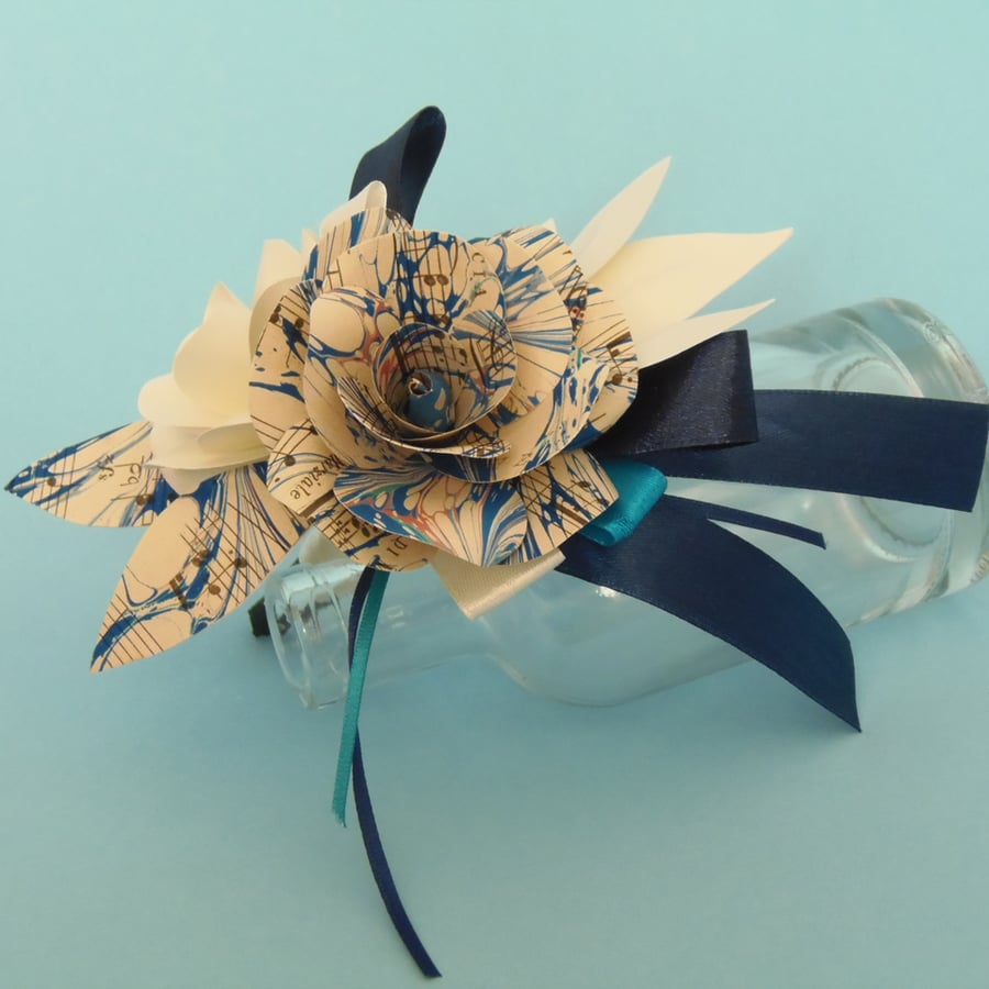 Blue Marbled Rose, Ivory Corsage Buttonhole Alternative Flowers