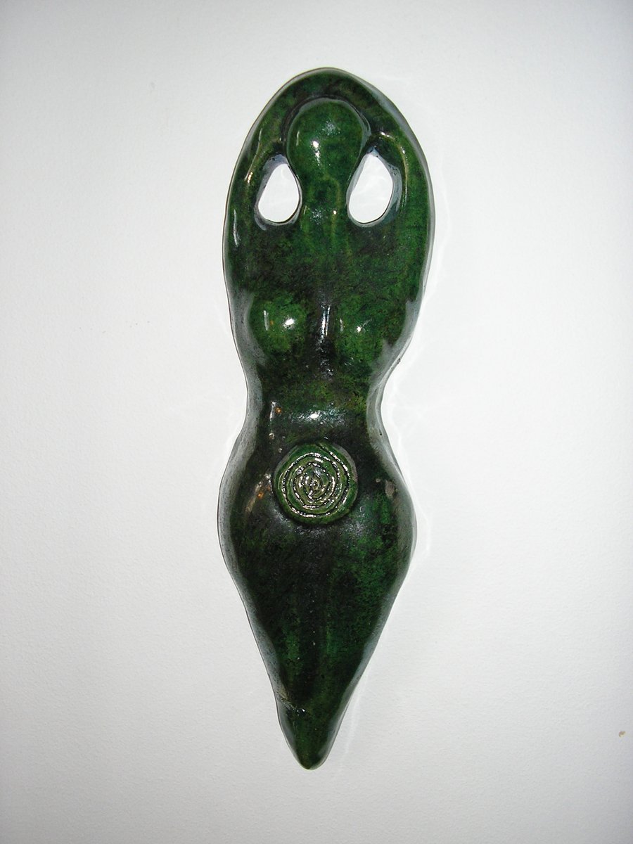 CERAMIC GODDESS WALL HANGING GREEN RAKU 