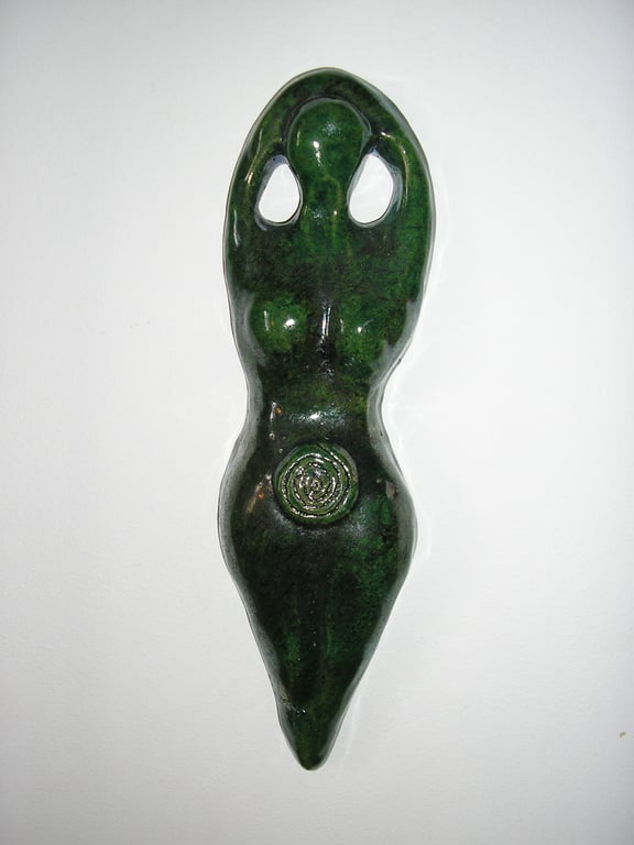 CERAMIC GODDESS WALL HANGING GREEN RAKU 