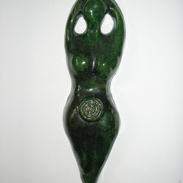 CERAMIC GODDESS WALL HANGING GREEN RAKU 