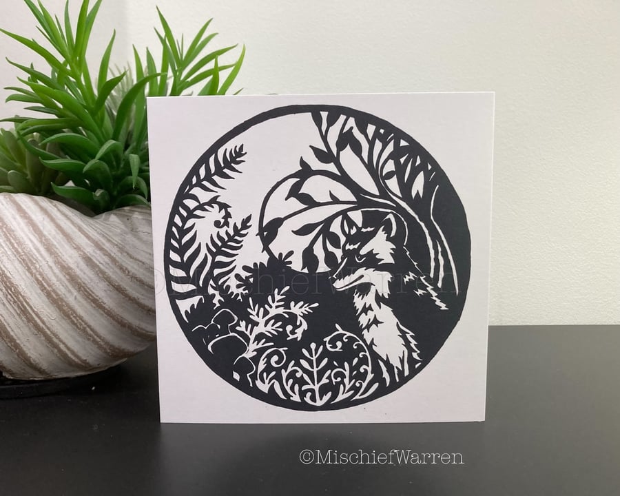 Fox Card. Blank monochrome card for any occasion. British Wildlife.