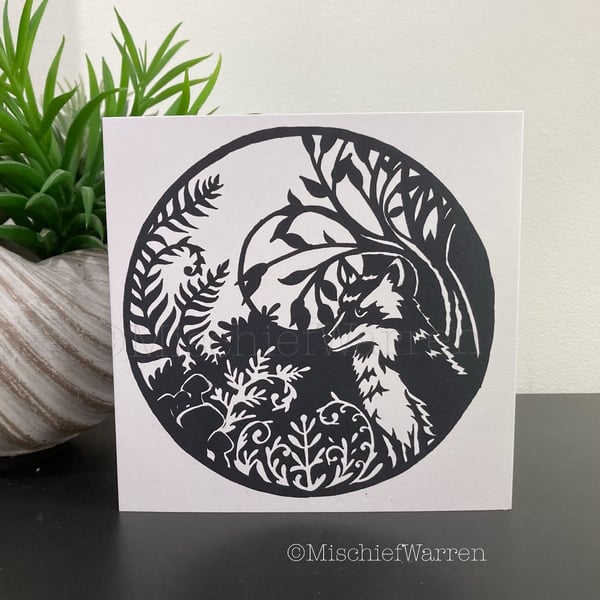 Fox Card. Blank monochrome card for any occasion. British Wildlife.