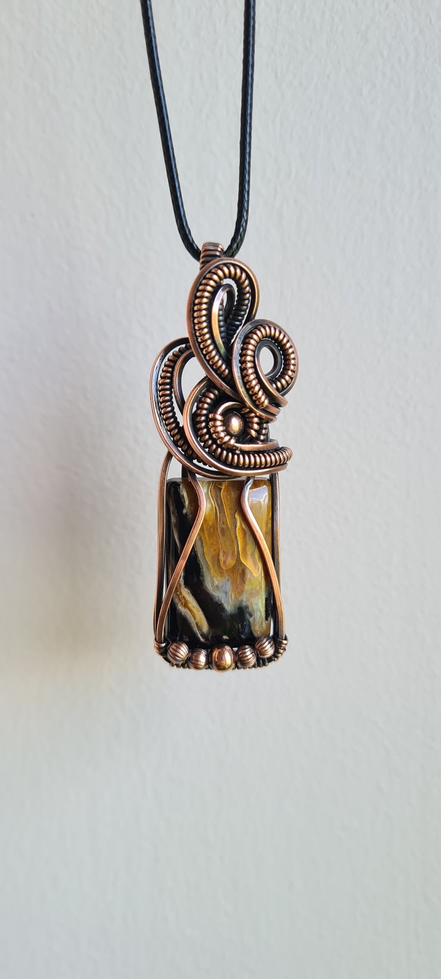 Handmade Natural Fossilised Palm Root Copper Pendant Gift Boxed Crystal Jeweller