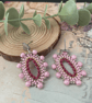 Hoop earrings, pretty pink handcrafted oval hoop glass beaded statement earrring - Image 3