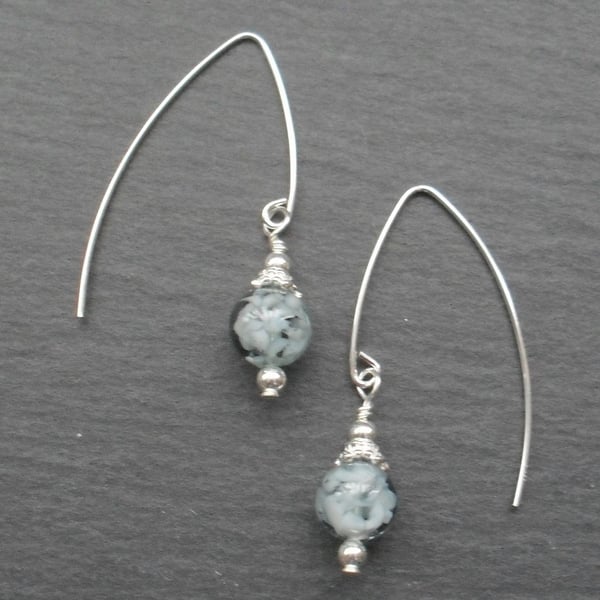 Murano Glass Sterling Silver Earrings on V Shaped Ear Wires Drop Earrings