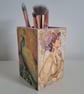Decoupage Wooden Brush Pot, Vintage Art Nouveau Portrait, Makeup Storage - Image 4