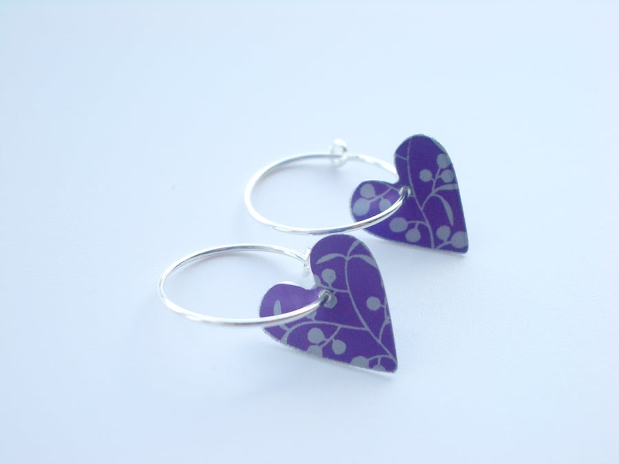 Purple berry heart hoop earrings