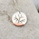 Tree landscape pendant in sterling silver and copper
