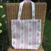SALE. Tote bag  with pink Roses and stripes