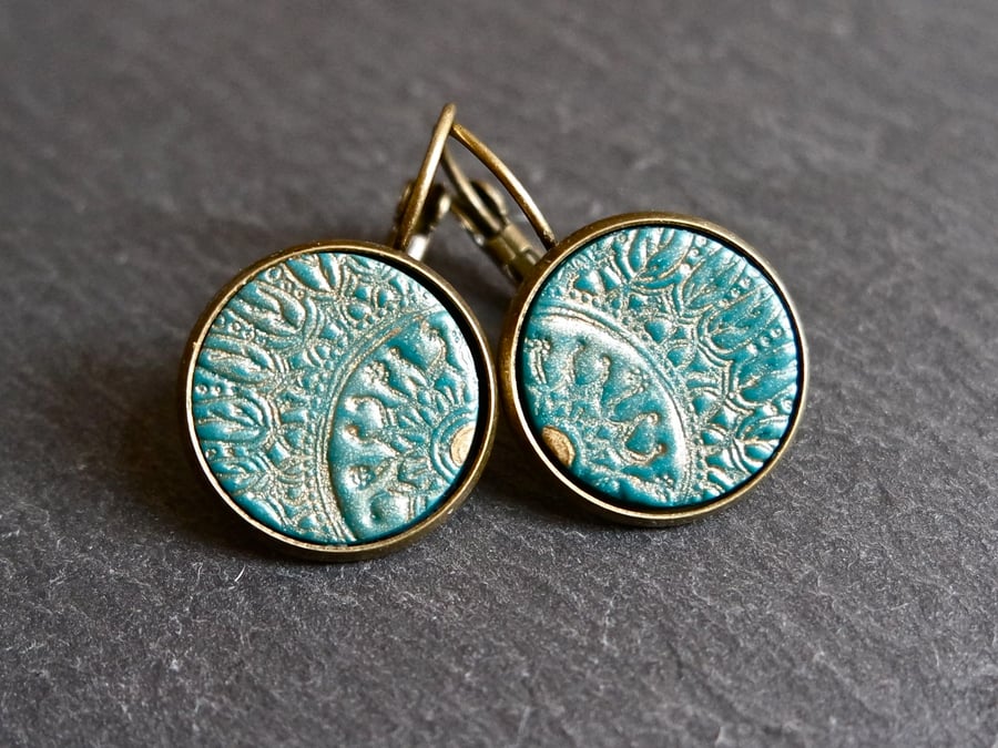 Earrings - Mandala bronze turquoise large