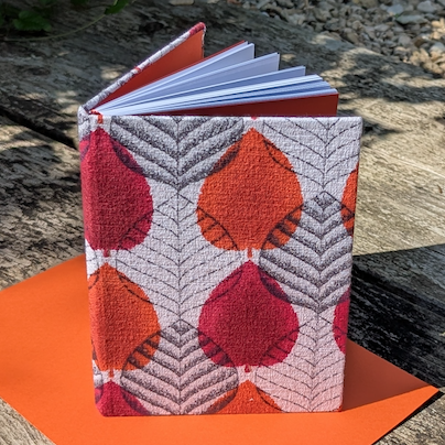 Handmade A5 Journal with 1950's Orange Autumn Leaf Vintage Barkcloth Fabric