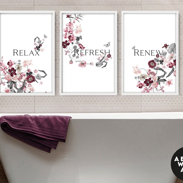 Women Bathroom Art Prints, Plant Prints, Relax Sign Bathroom, Spa Bathroom Decor