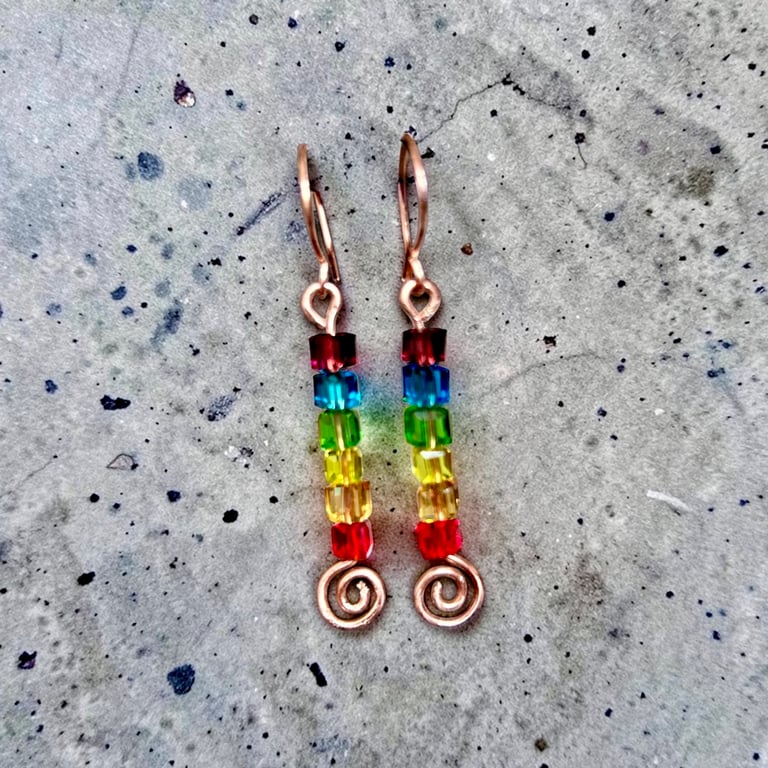 Chakra Spiral Drop Earrings  - Reiki Healing, Spiritual Solid Copper