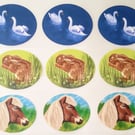 3 spring animal iron on decals, oval shaped