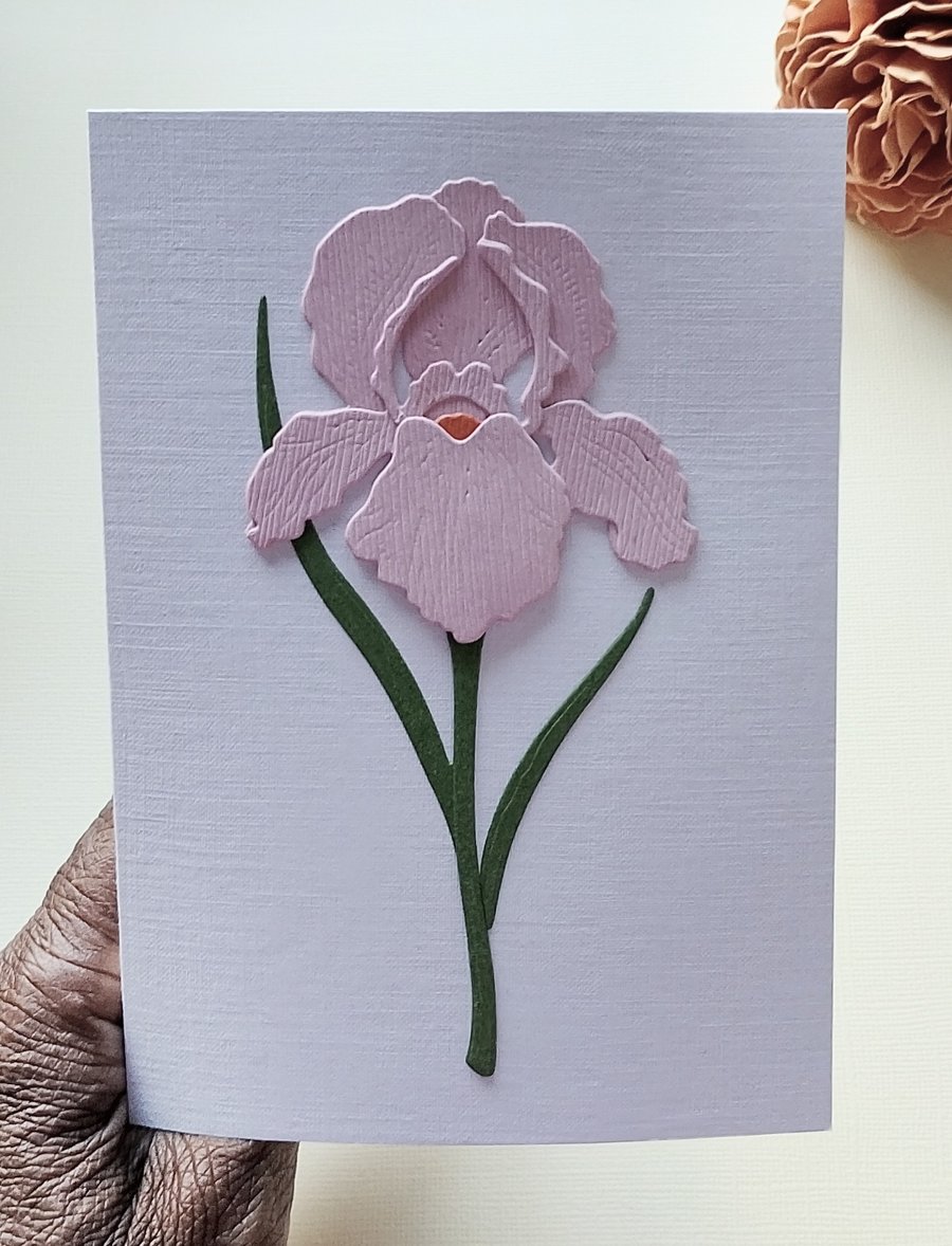 Pink Paper Iris - Flower Shop Moments, Blank Handmade Floral Card 