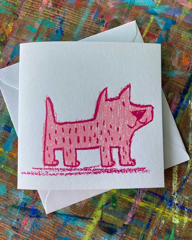 Pink Dog screen printed card by Jo Brown Happy Tomato 