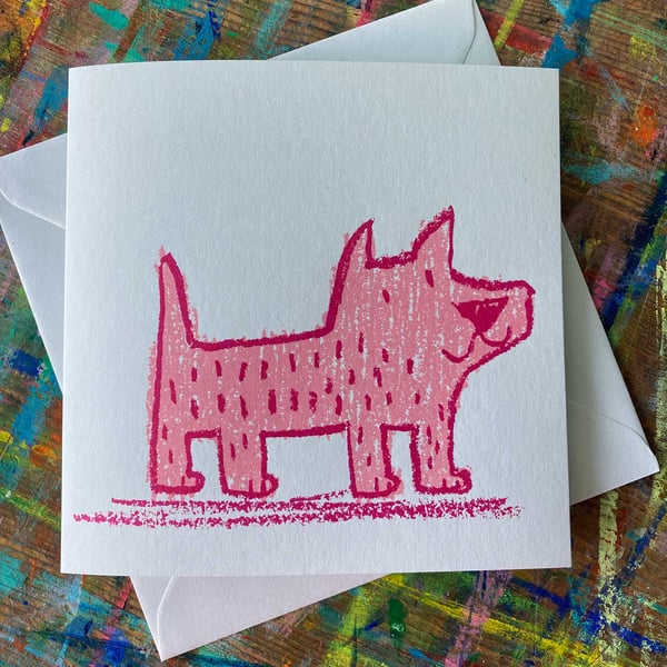 Pink Dog screen printed card by Jo Brown Happy Tomato 