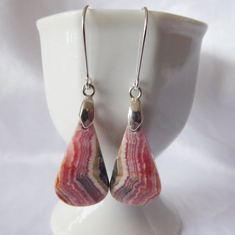 Sterling Silver and Rhodochrosite Waves Earrings