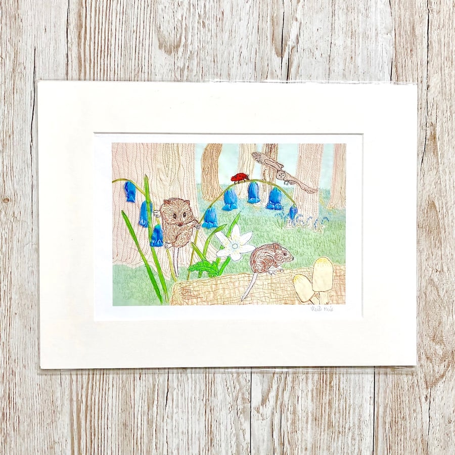 50% discount - Woodland Mouse print - mouse, Bluebell art 