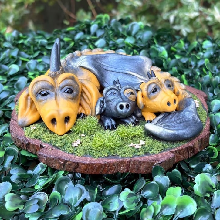 Ooak hand sculpted polymer clay dragon diorama 