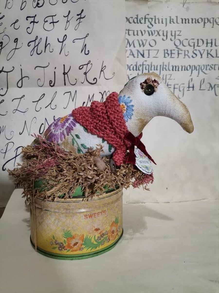 Primitive textile art Bird, sculpture, textile art, vintage style, home decor