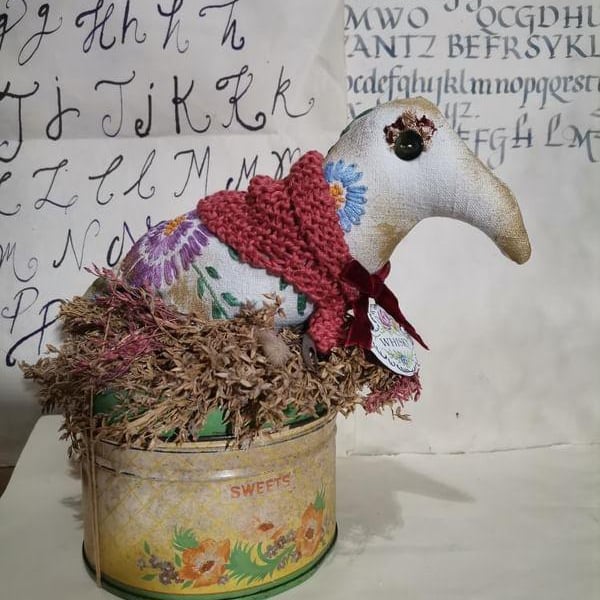 Primitive textile art Bird, sculpture, textile art, vintage style, home decor