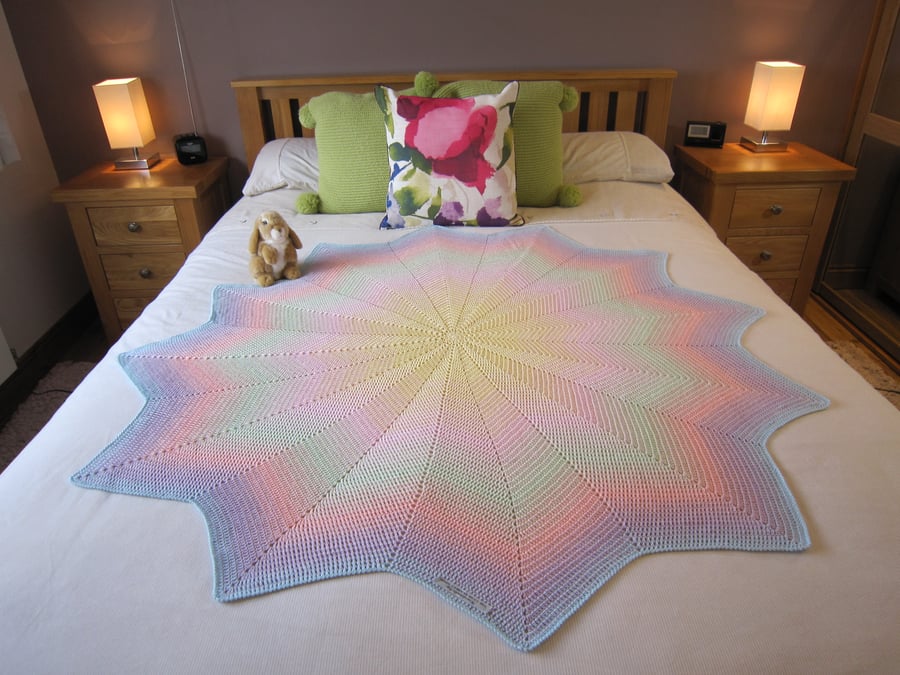 Large Rainbow Bed Throw, Sofa Throw, lemon, pink, blue, green, Crochet