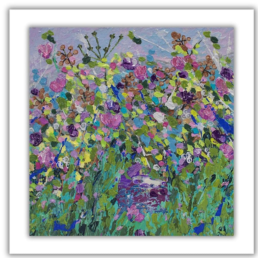 Framed textured landscape painting - Scotland - acrylics - cold wax - rural